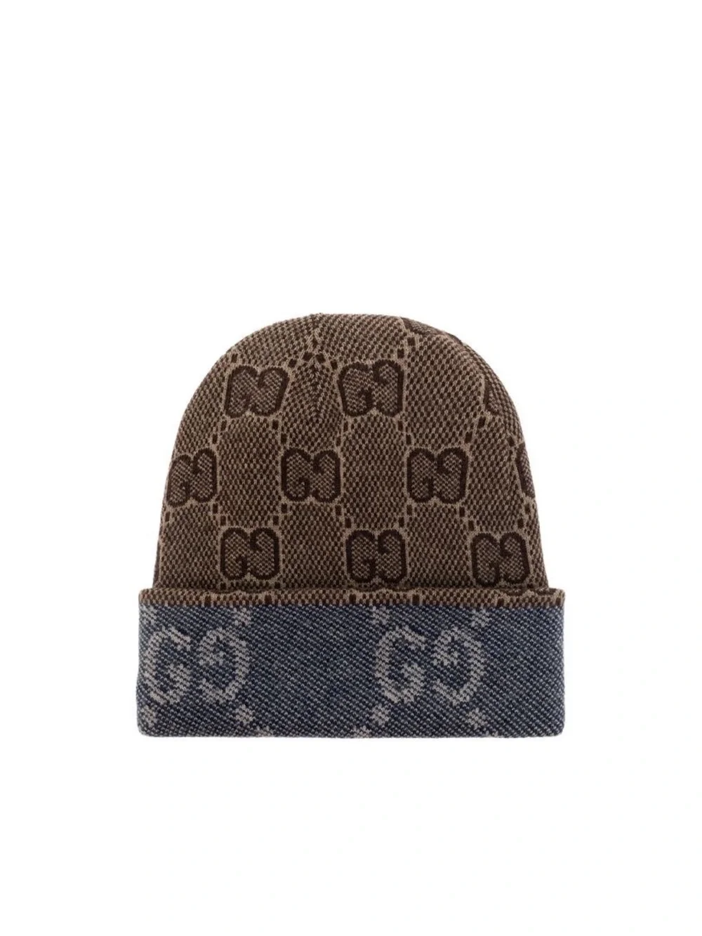 Gucci Blue Denim & Brown GG Knit Beanie